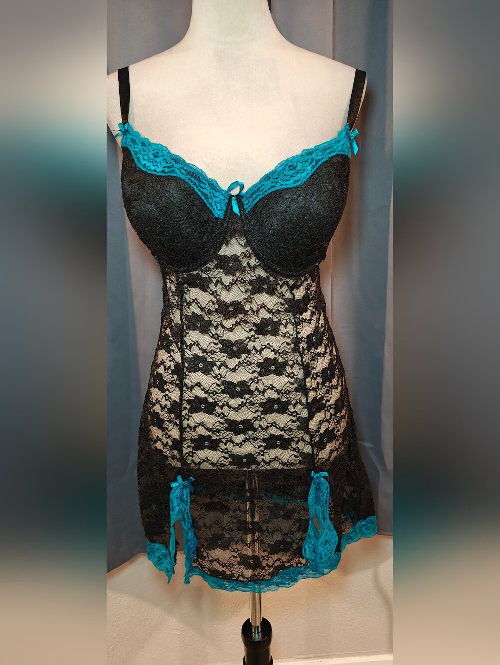 Deadstock Native Intimates Lingerie Slip Dress w Bow Detail.